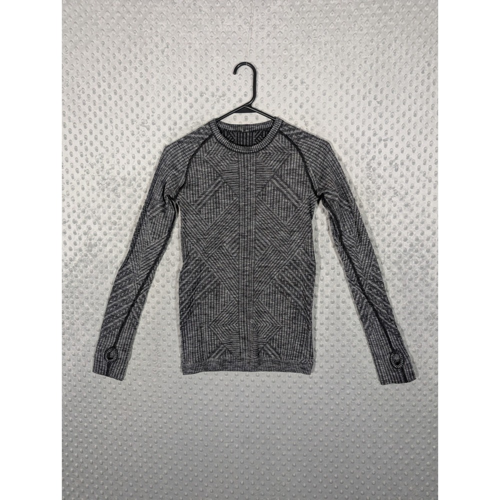 Lululemon Rest Less Pullover Top Shirt Women's 2 Geometric Black Active Seamless